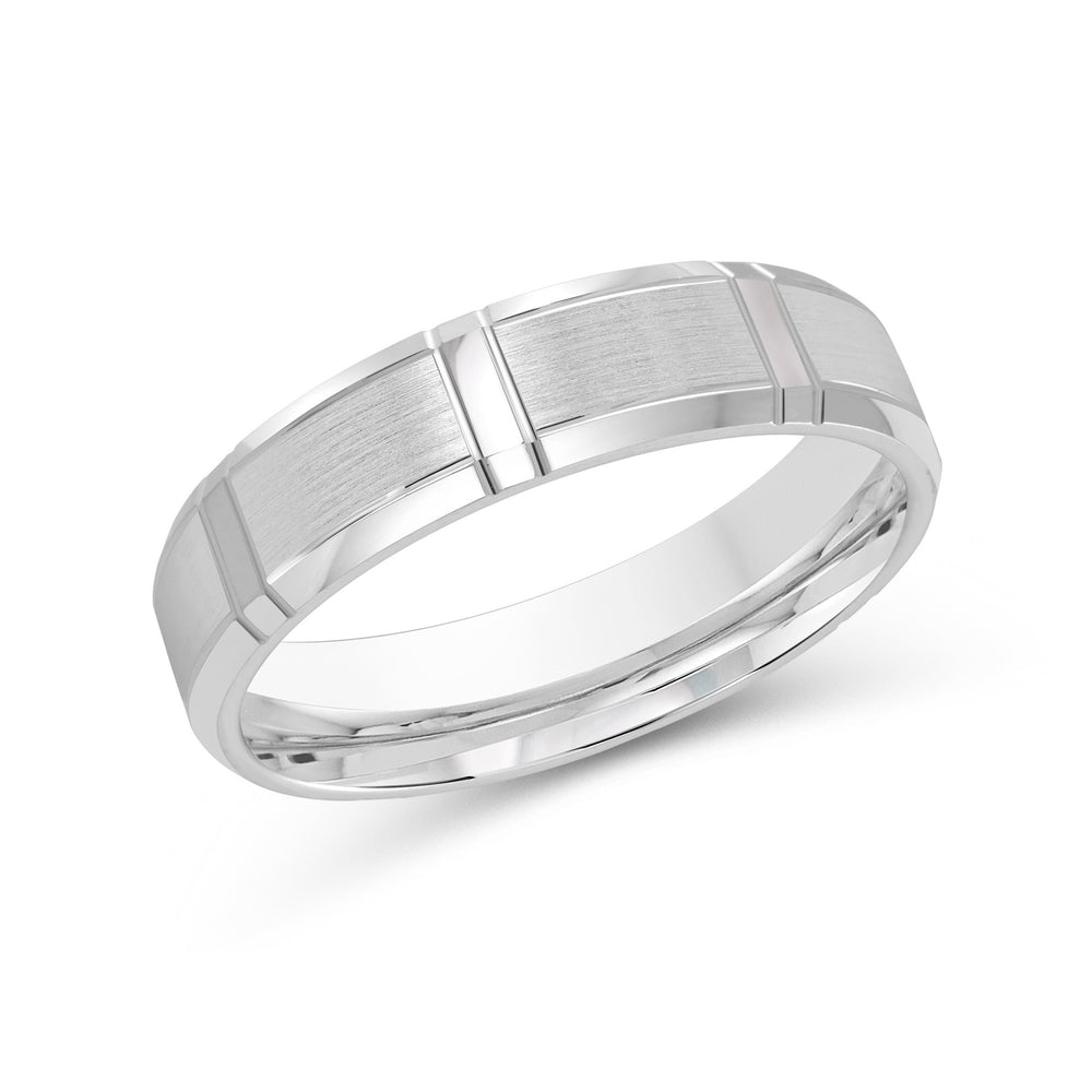 Vertical Stripe Beveled Edge Men's Band with Platinum / 5 Cut Diamond in 14KT Platinum / 5 view 1
