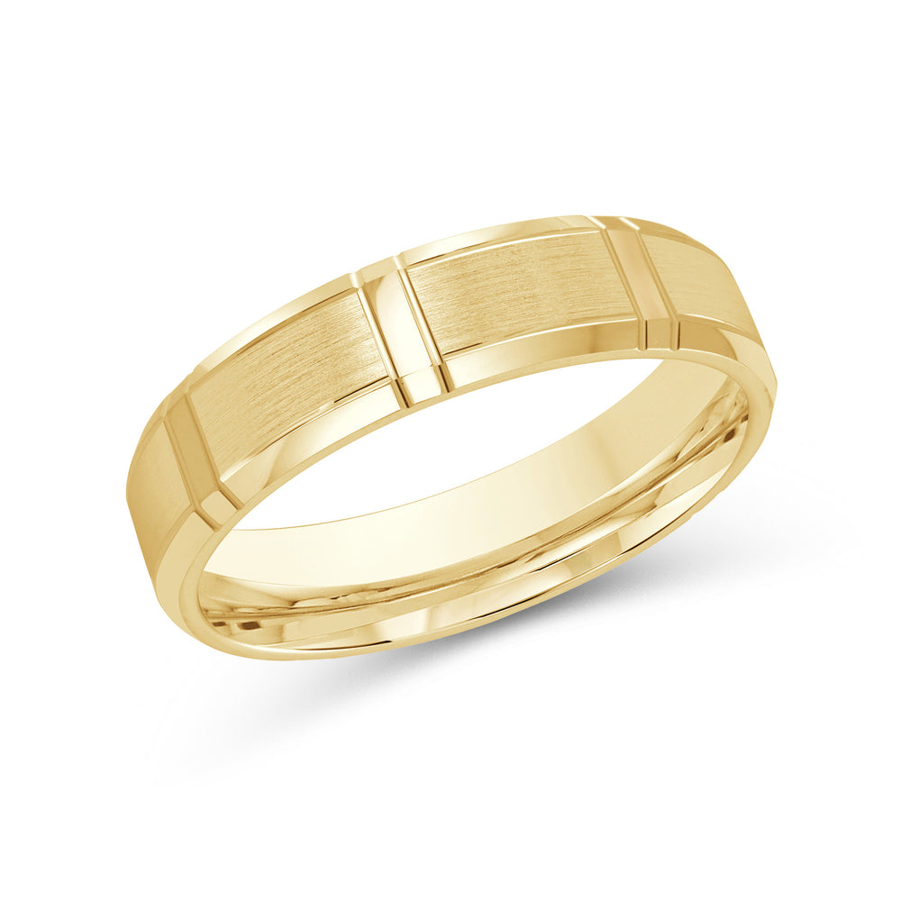 Vertical Stripe Beveled Edge Men's Band with 18KT Yellow Gold / 5 Cut Diamond in 14KT Yellow Gold / 5 view 1
