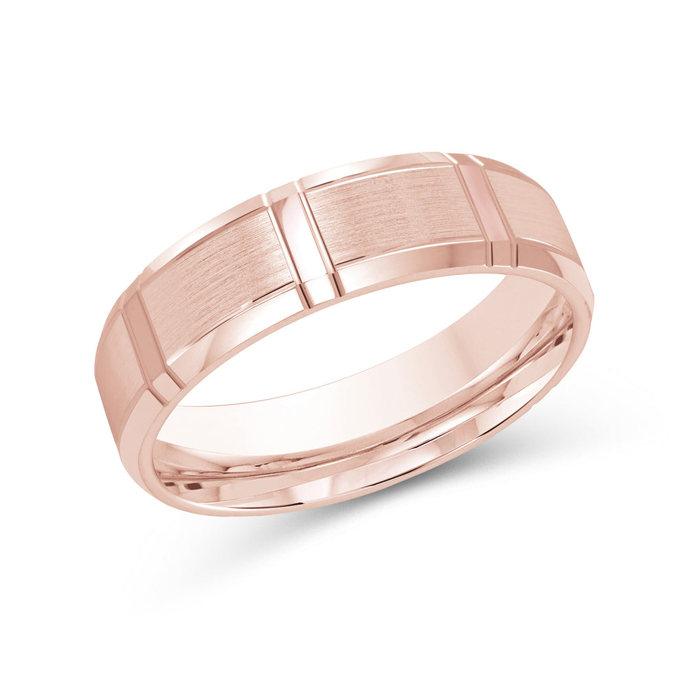 Vertical Stripe Beveled Edge Men's Band with 18KT Rose Gold / 6 Cut Diamond in 14KT Rose Gold / 6 view 1
