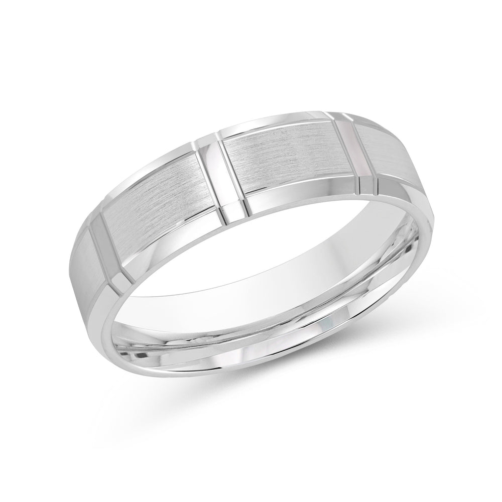 Vertical Stripe Beveled Edge Men's Band with Platinum / 6 Cut Diamond in 14KT Platinum / 6 view 1
