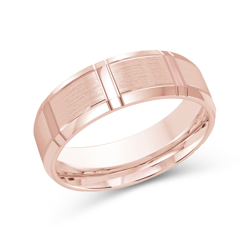 Vertical Stripe Beveled Edge Men's Band with 18KT Rose Gold / 7 Cut Diamond in 14KT Rose Gold / 7 view 1
