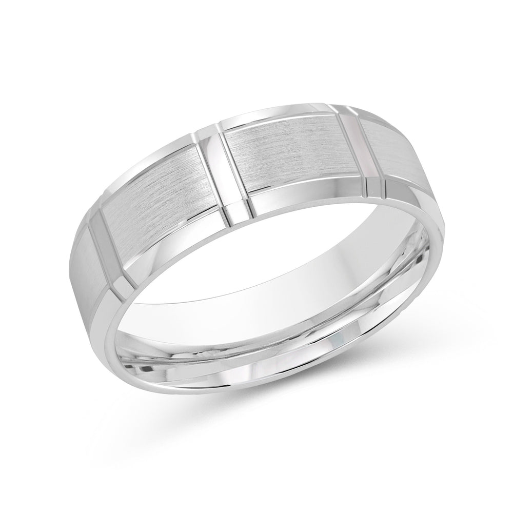 Vertical Stripe Beveled Edge Men's Band with Platinum / 7 Cut Diamond in 14KT Platinum / 7 view 1
