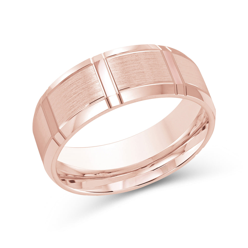Vertical Stripe Beveled Edge Men's Band with 18KT Rose Gold / 8 Cut Diamond in 14KT Rose Gold / 8 view 1
