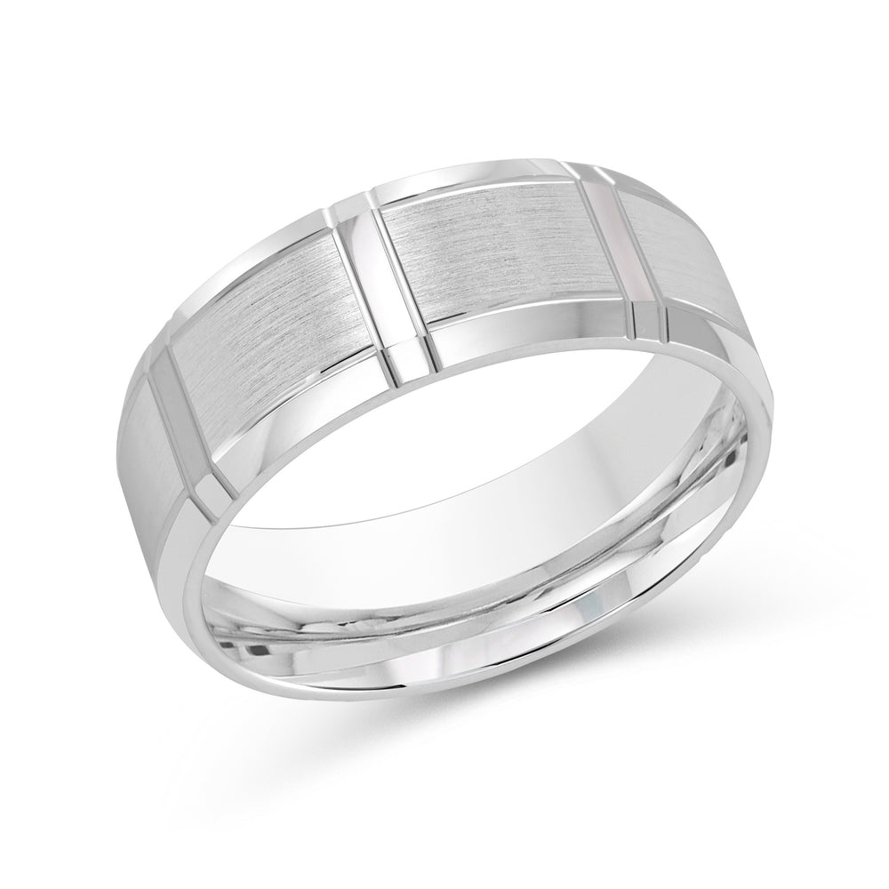 Vertical Stripe Beveled Edge Men's Band with Platinum / 8 Cut Diamond in 14KT Platinum / 8 view 1
