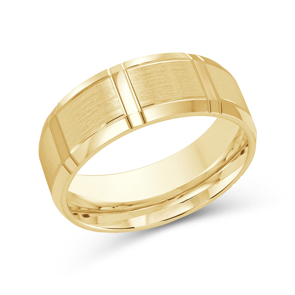 Vertical Stripe Beveled Edge Men's Band with 18KT Yellow Gold / 8 Cut Diamond in 14KT Yellow Gold / 8 view 1

