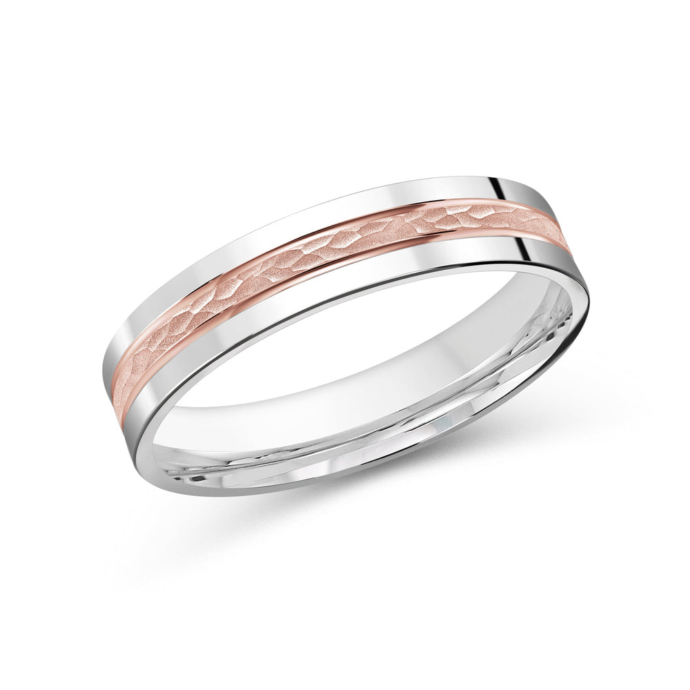 Two Tone Hammered Horizon Men's Band with 18KT White & Rose Gold / 4 Cut Diamond in 14KT White & Rose Gold / 4 view 1
