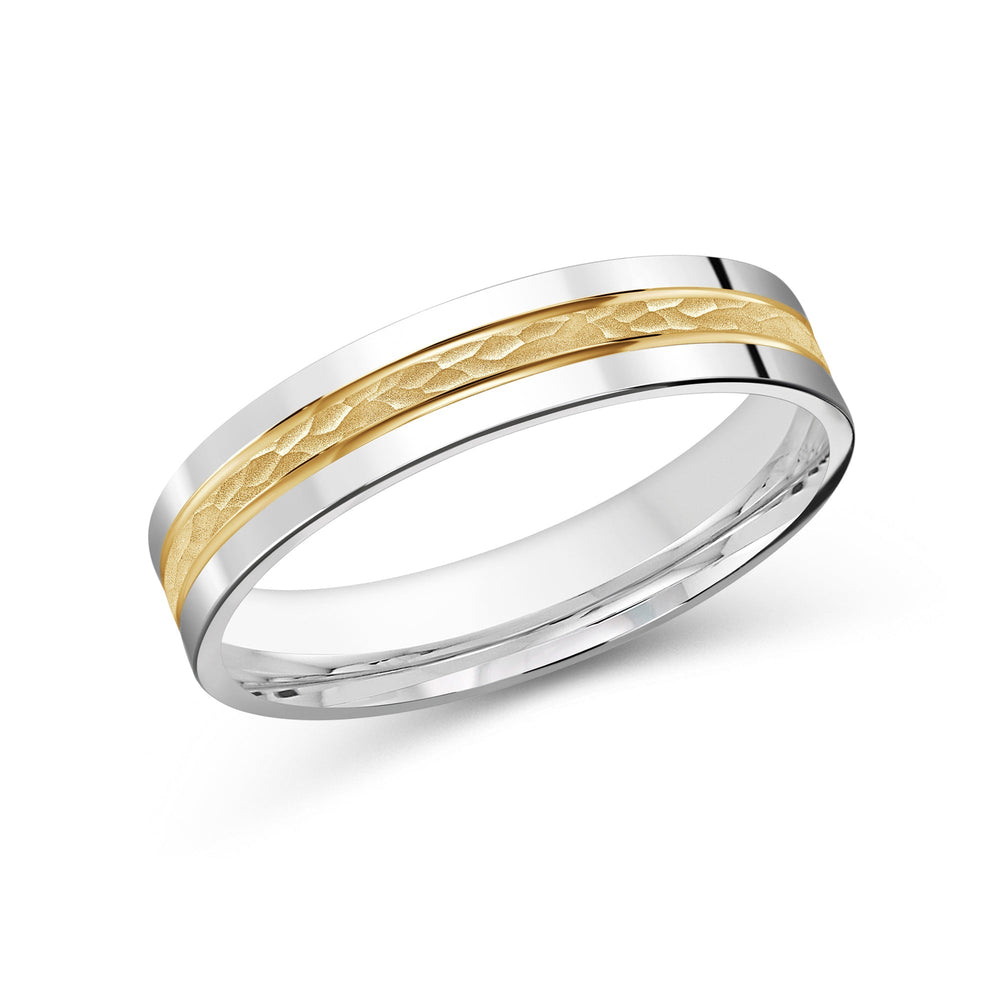 Two Tone Hammered Horizon Men's Band with 18KT White & Yellow Gold / 4 Cut Diamond in 14KT White & Yellow Gold / 4 view 1
