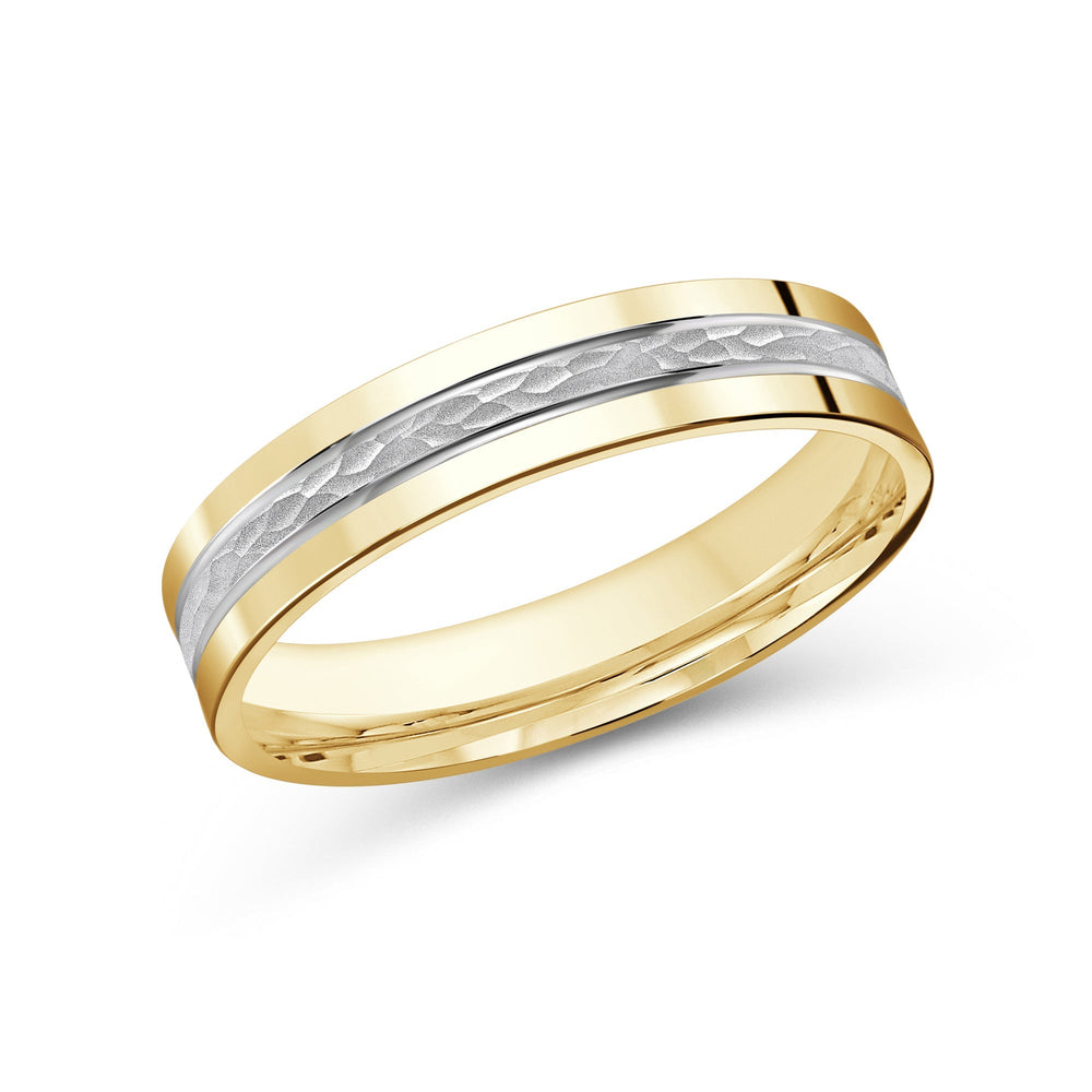 Two Tone Hammered Horizon Men's Band with 18KT Yellow & White Gold / 4 Cut Diamond in 14KT Yellow & White Gold / 4 view 1
