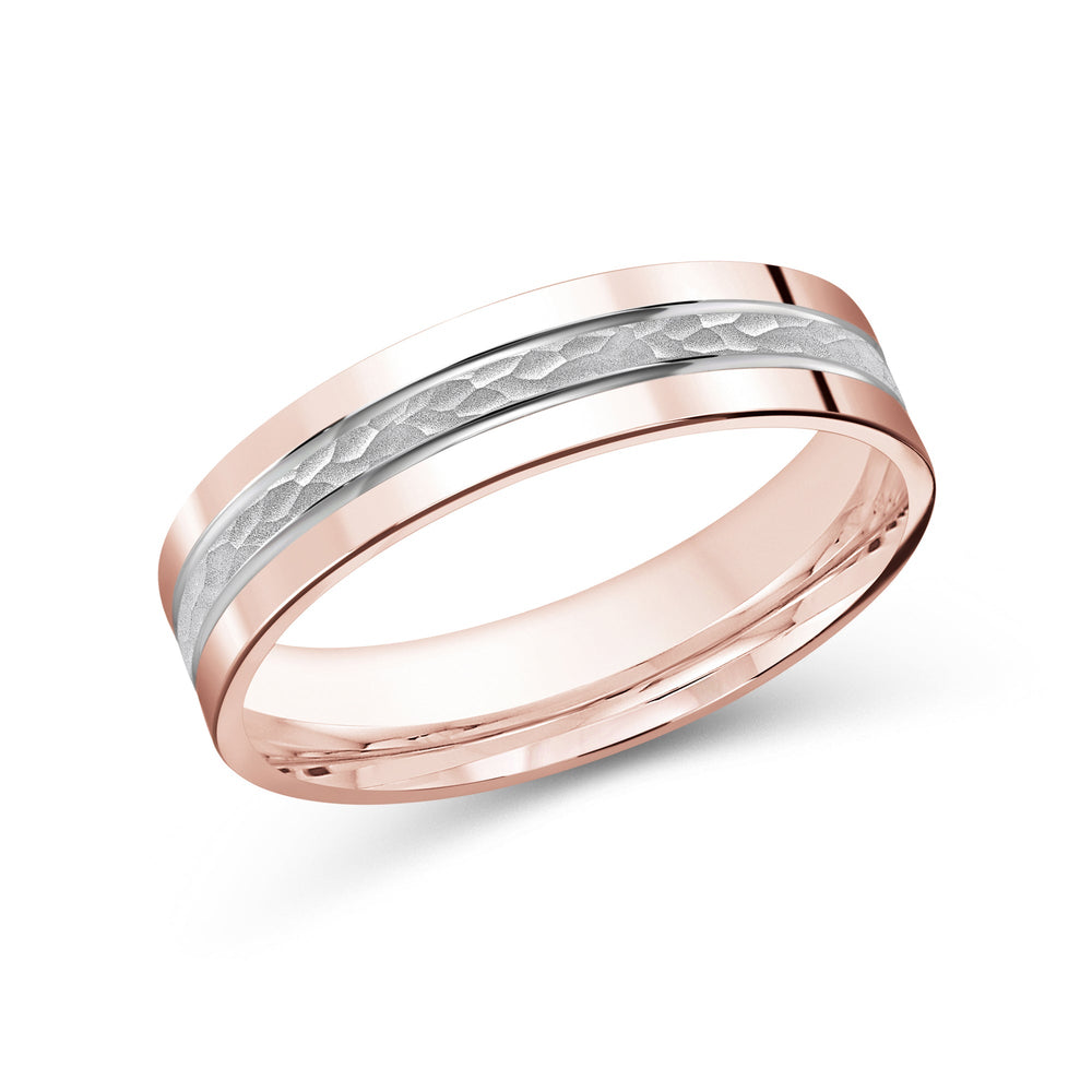 Two Tone Hammered Horizon Men's Band with 18KT Rose & White Gold / 5 Cut Diamond in 14KT Rose & White Gold / 5 view 1
