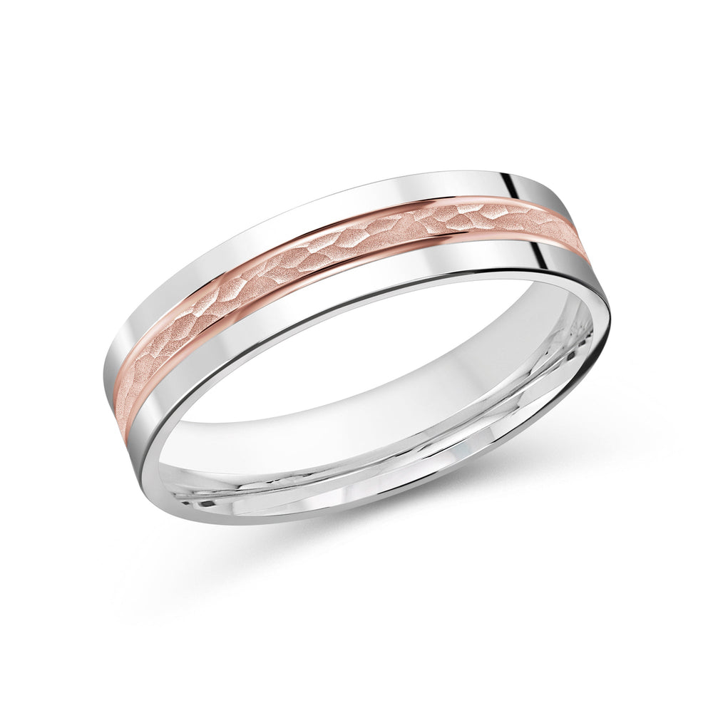 Two Tone Hammered Horizon Men's Band with 18KT White & Rose Gold / 5 Cut Diamond in 14KT White & Rose Gold / 5 view 1
