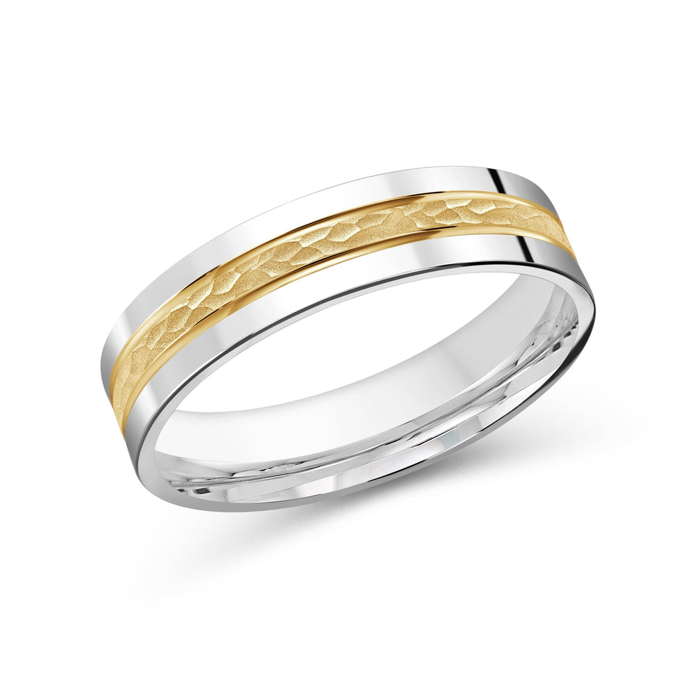 Two Tone Hammered Horizon Men's Band with 18KT White & Yellow Gold / 5 Cut Diamond in 14KT White & Yellow Gold / 5 view 1
