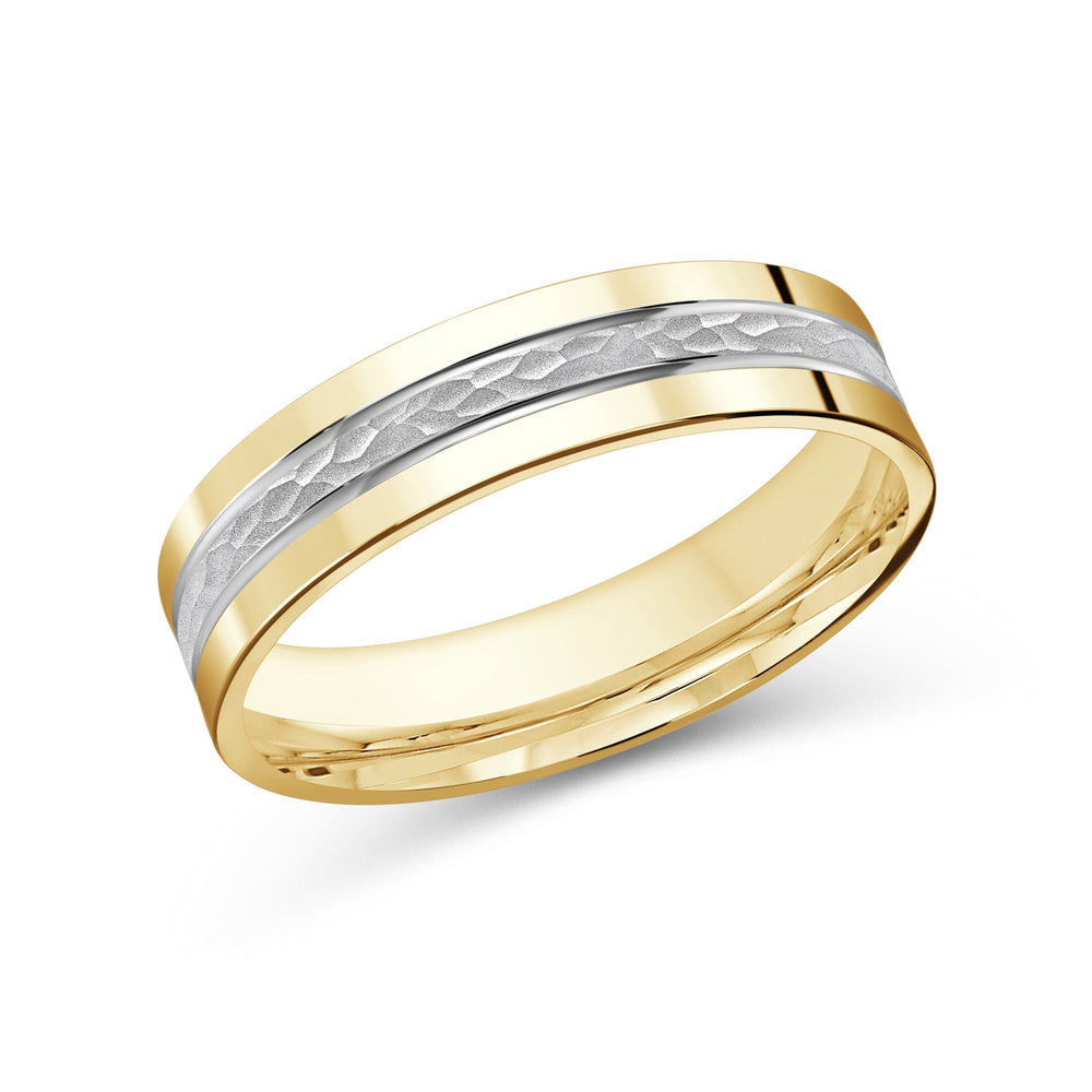 Two Tone Hammered Horizon Men's Band with 18KT Yellow & White Gold / 5 Cut Diamond in 14KT Yellow & White Gold / 5 view 1
