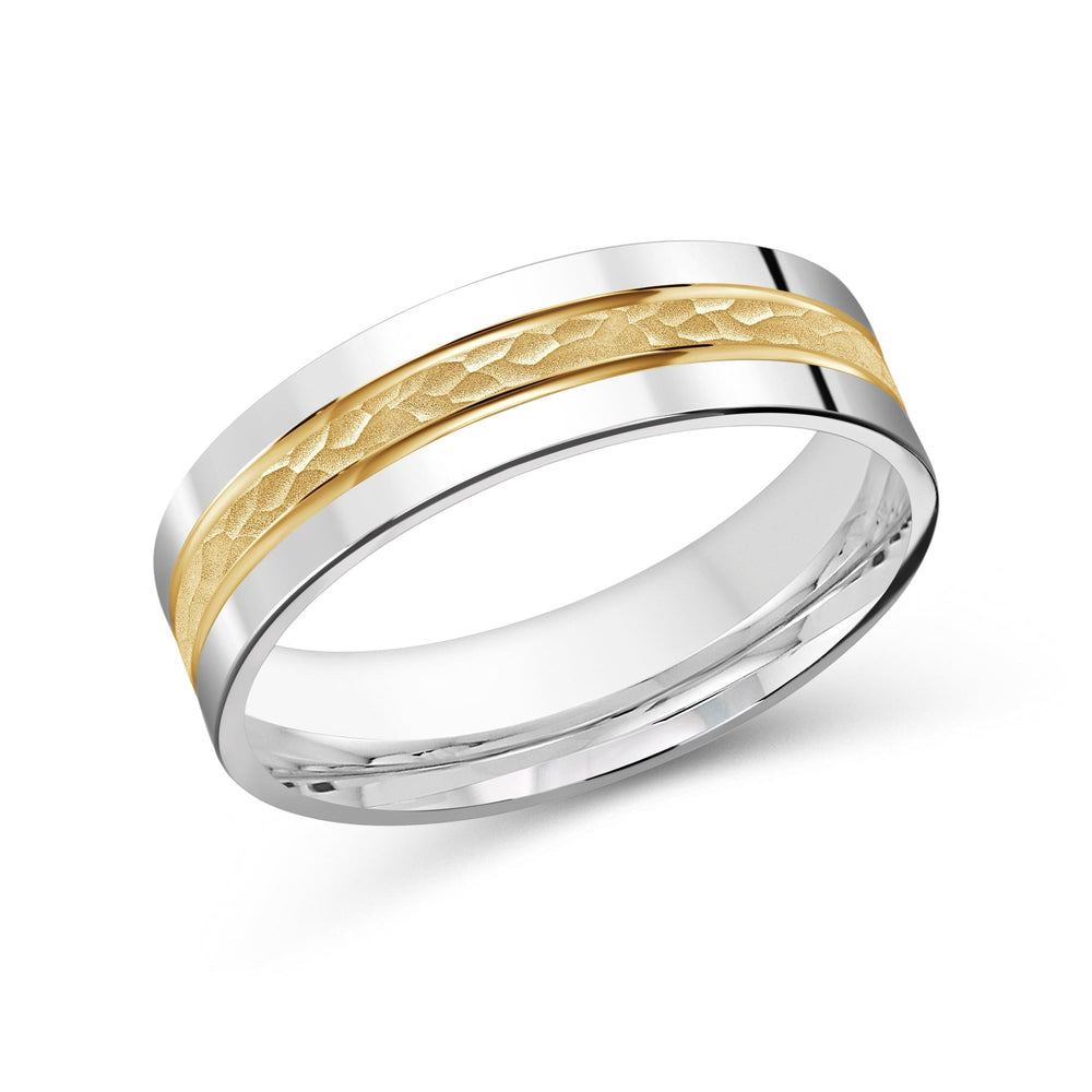 Two Tone Hammered Horizon Men's Band with 18KT White & Yellow Gold / 6 Cut Diamond in 14KT White & Yellow Gold / 6 view 1
