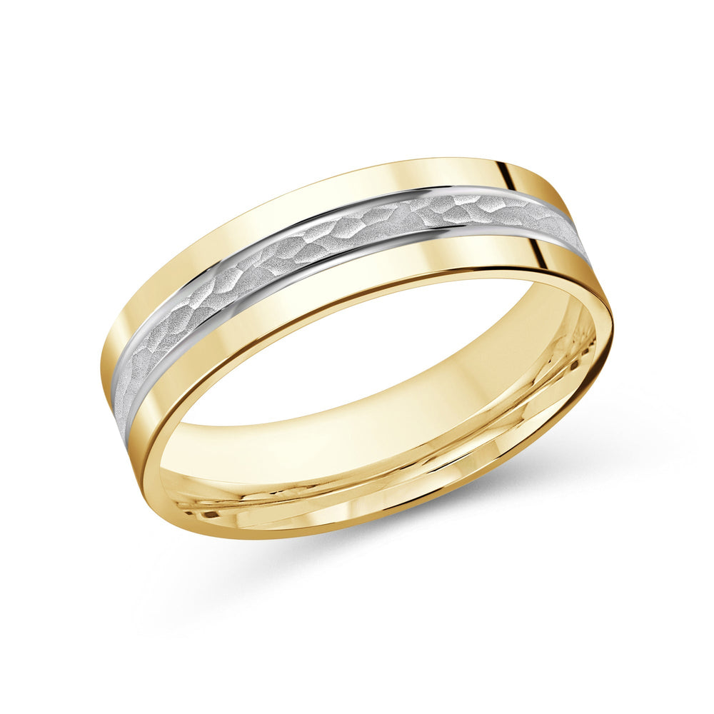Two Tone Hammered Horizon Men's Band with 18KT Yellow & White Gold / 6 Cut Diamond in 14KT Yellow & White Gold / 6 view 1
