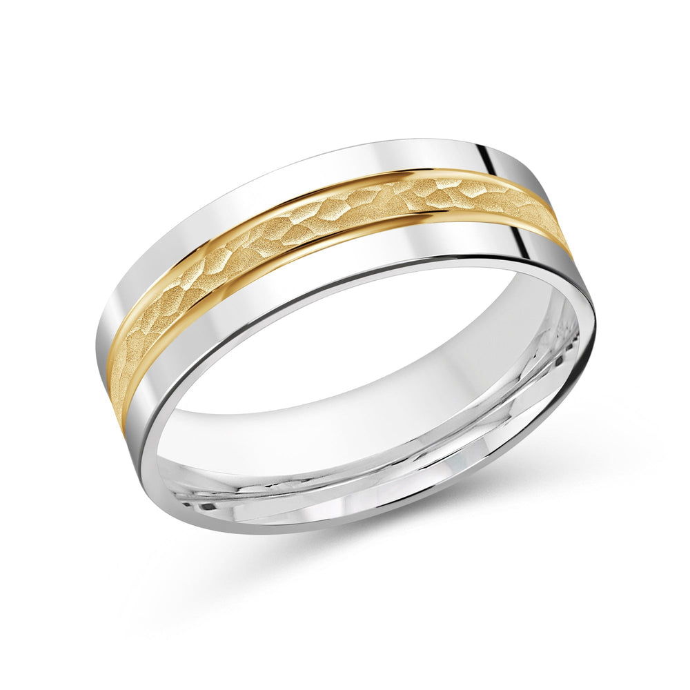 Two Tone Hammered Horizon Men's Band with 18KT White & Yellow Gold / 7 Cut Diamond in 14KT White & Yellow Gold / 7 view 1

