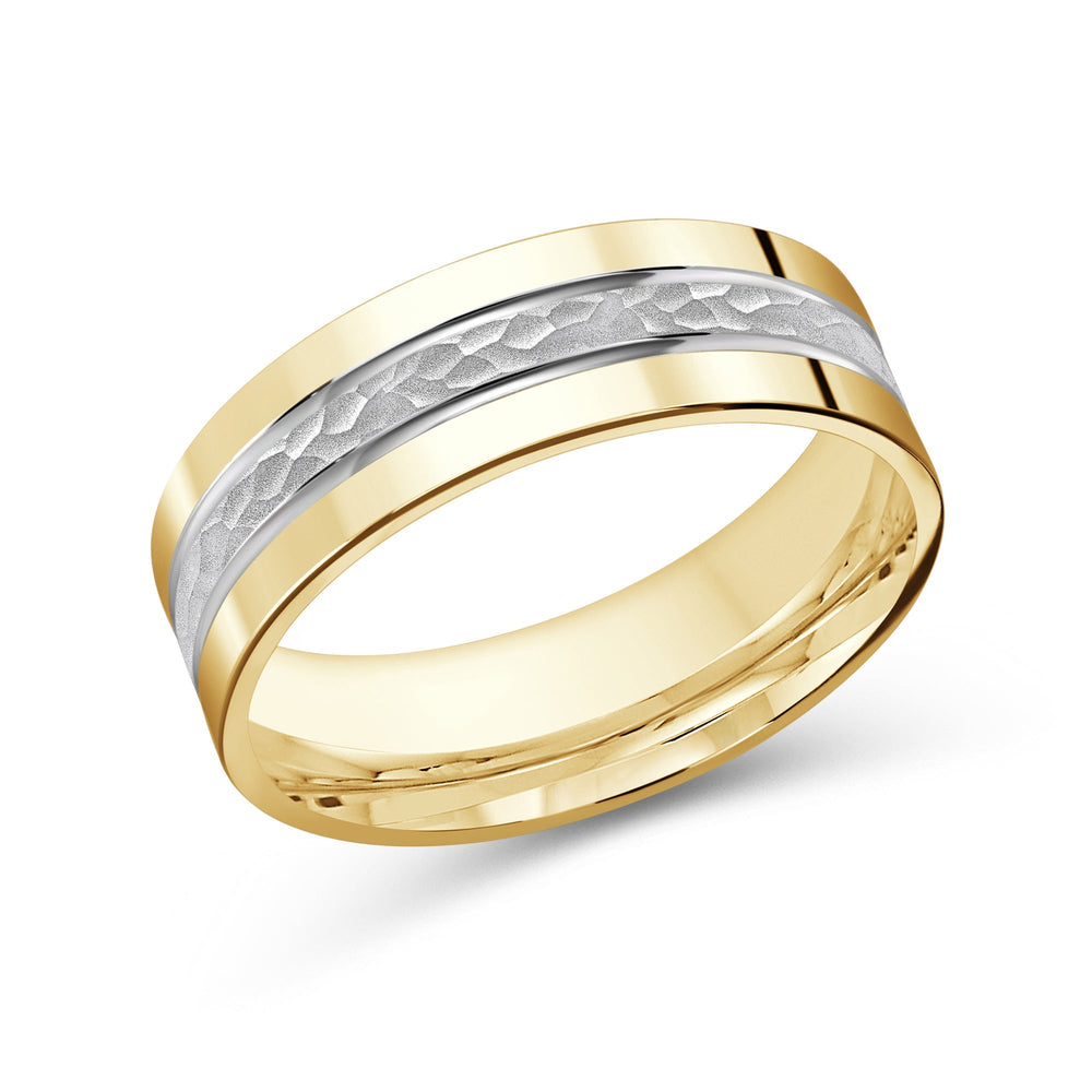 Two Tone Hammered Horizon Men's Band with 18KT Yellow & White Gold / 7 Cut Diamond in 14KT Yellow & White Gold / 7 view 1
