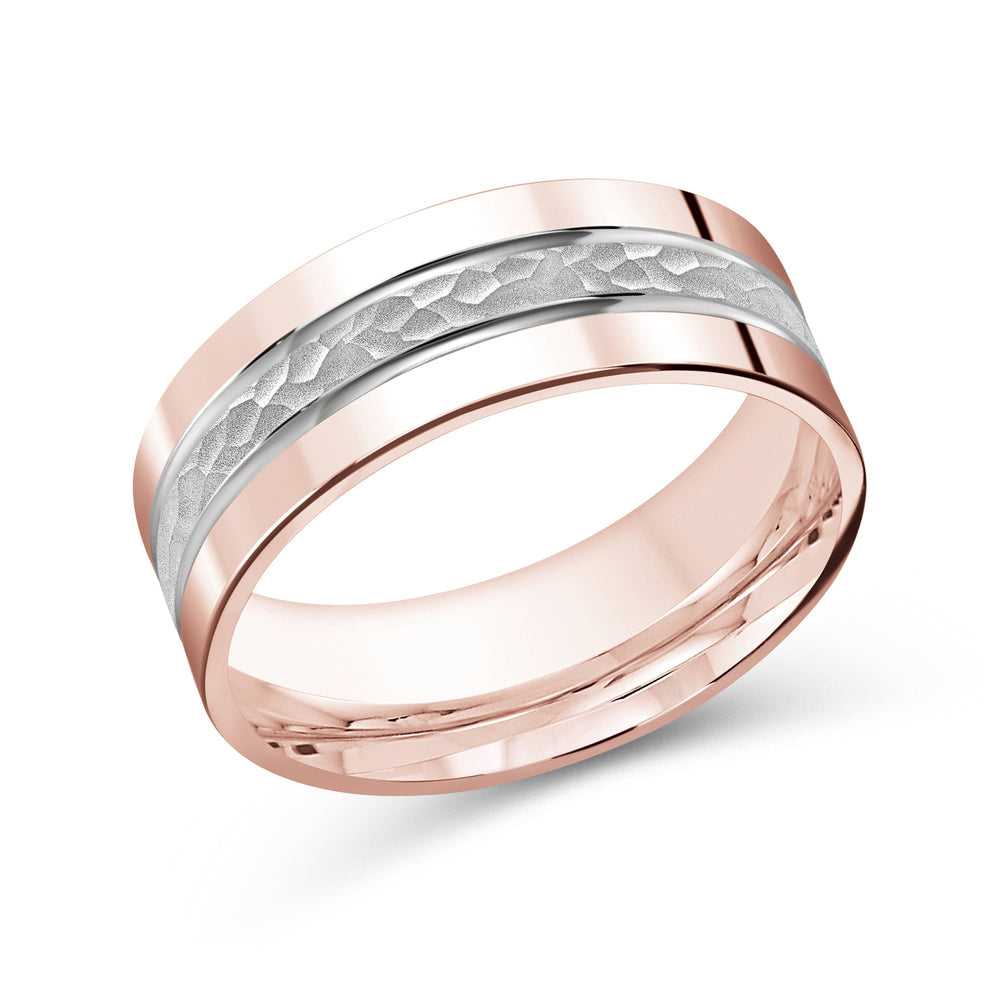Two Tone Hammered Horizon Men's Band with 18KT Rose & White Gold / 8 Cut Diamond in 14KT Rose & White Gold / 8 view 1
