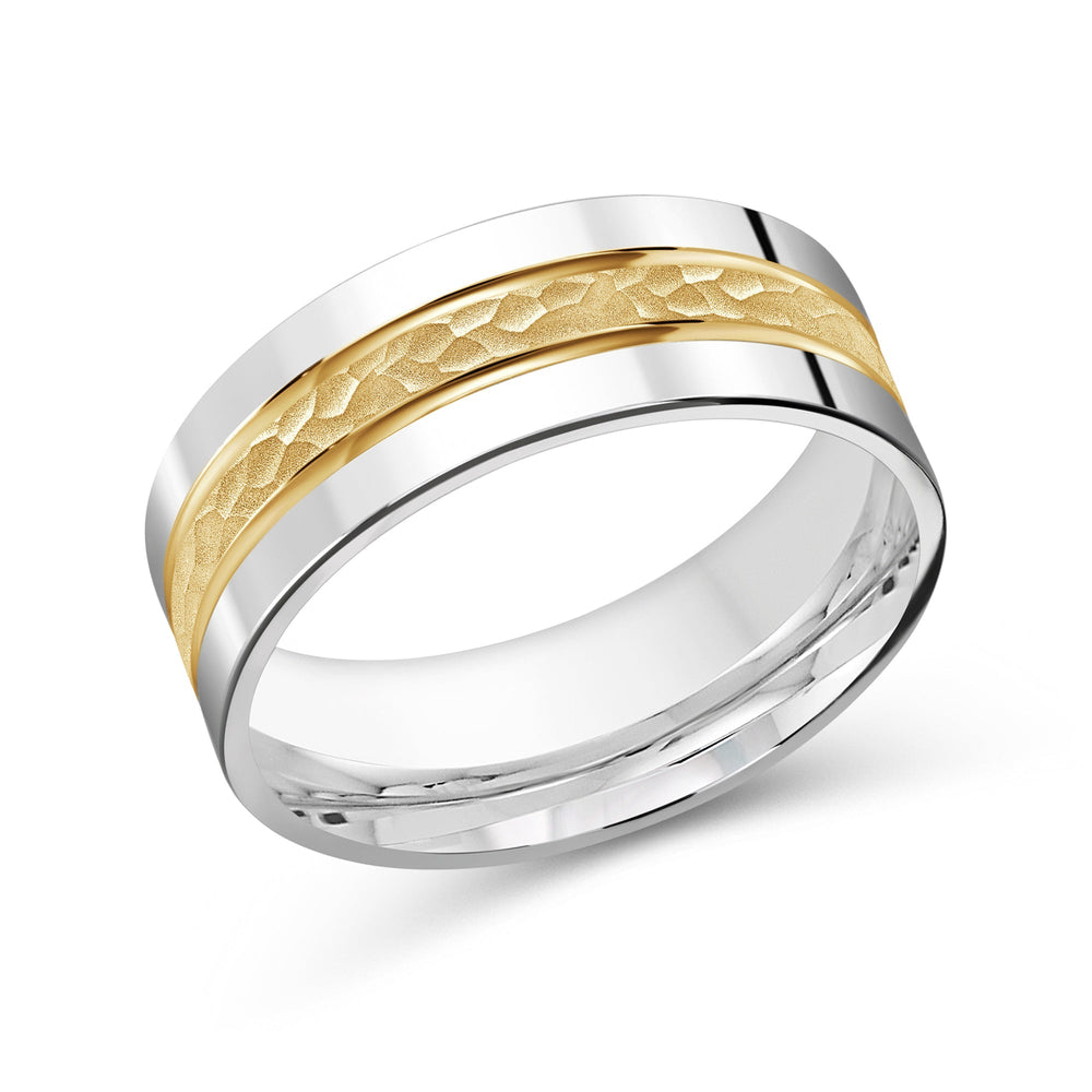 Two Tone Hammered Horizon Men's Band with 18KT White & Yellow Gold / 8 Cut Diamond in 14KT White & Yellow Gold / 8 view 1

