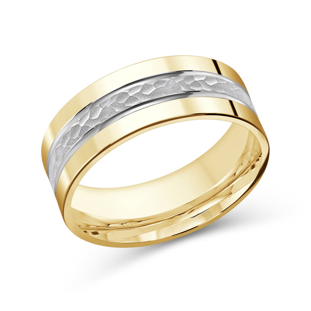 Two Tone Hammered Horizon Men's Band with 18KT Yellow & White Gold / 8 Cut Diamond in 14KT Yellow & White Gold / 8 view 1
