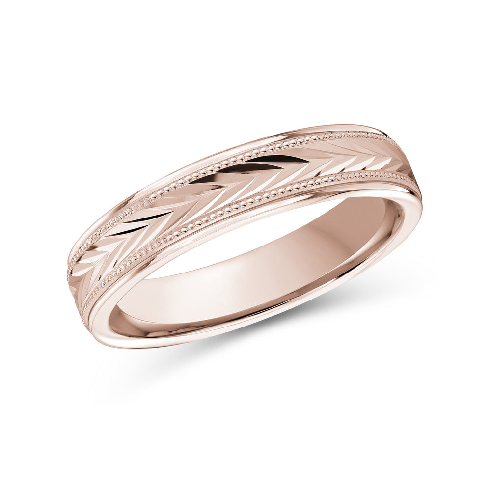 Chevron Milgrain Men's Band with 18KT Rose Gold / 4 Cut Diamond in 14KT Rose Gold / 4 view 1
