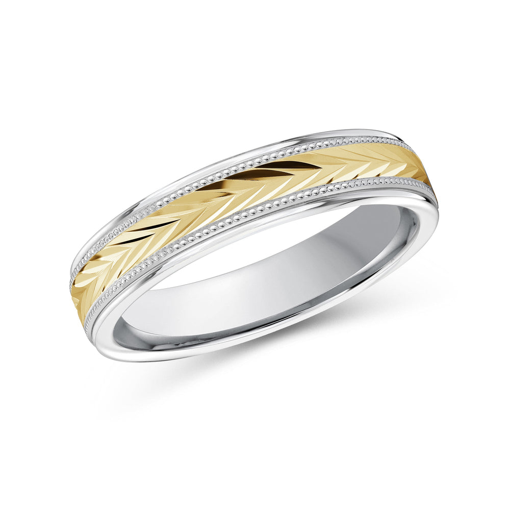 Two Tone Chevron Milgrain Men's Band with 18KT White & Yellow Gold / 4 Cut Diamond in 14KT White & Yellow Gold / 4 view 1
