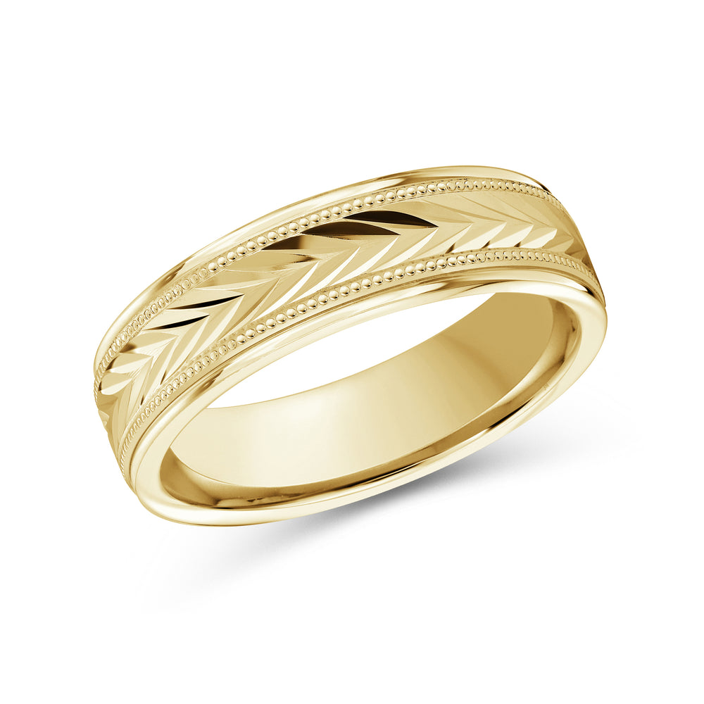 Chevron Milgrain Men's Band with 18KT Yellow Gold / 6 Cut Diamond in 14KT Yellow Gold / 6 view 1
