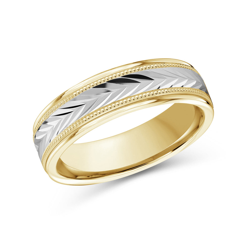 Two Tone Chevron Milgrain Men's Band with 18KT Yellow & White Gold / 6 Cut Diamond in 14KT Yellow & White Gold / 6 view 1
