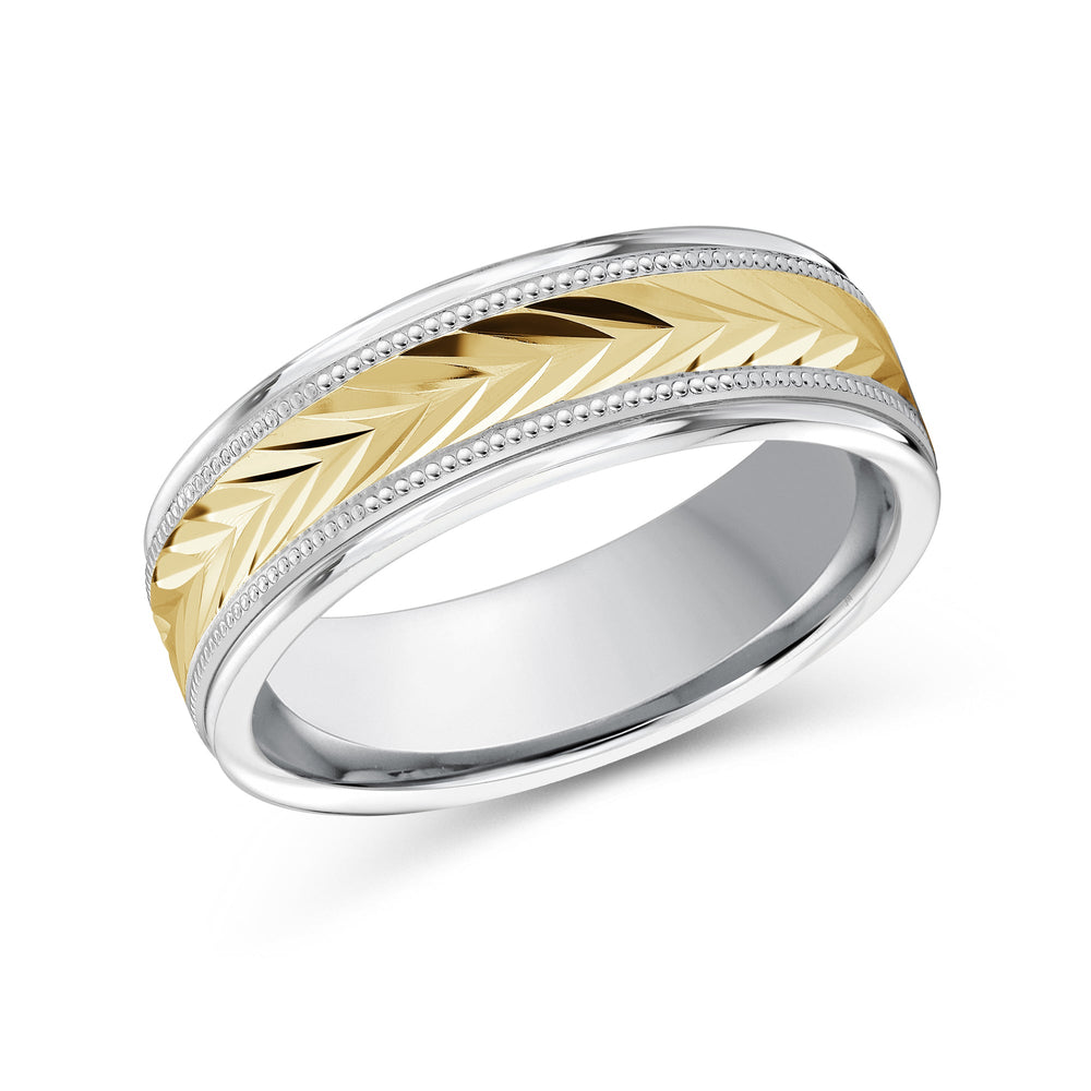 Two Tone Chevron Milgrain Men's Band with 18KT White & Yellow Gold / 7 Cut Diamond in 14KT White & Yellow Gold / 7 view 1
