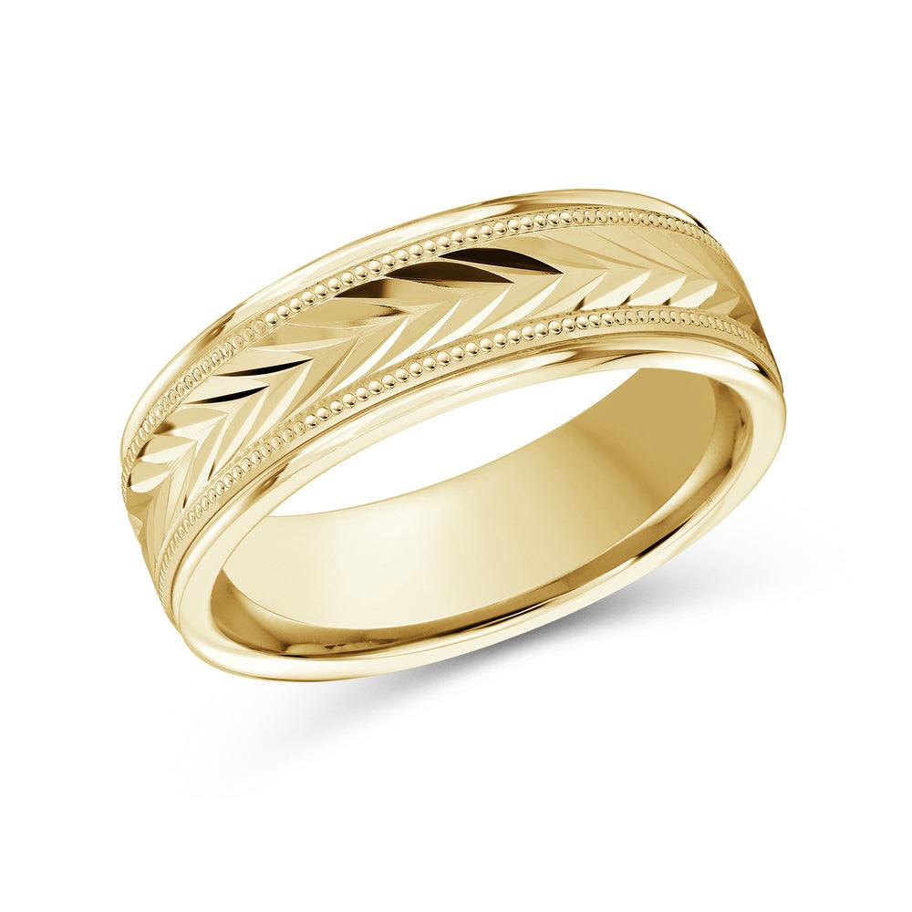 Chevron Milgrain Men's Band with 18KT Yellow Gold / 7 Cut Diamond in 14KT Yellow Gold / 7 view 1
