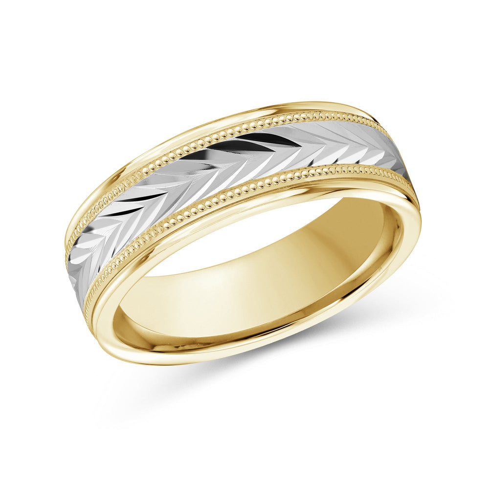 Two Tone Chevron Milgrain Men's Band with 18KT Yellow & White Gold / 7 Cut Diamond in 14KT Yellow & White Gold / 7 view 1
