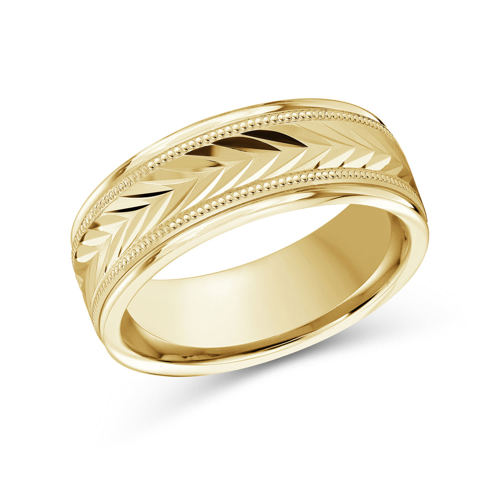 Chevron Milgrain Men's Band with 18KT Yellow Gold / 8 Cut Diamond in 14KT Yellow Gold / 8 view 1
