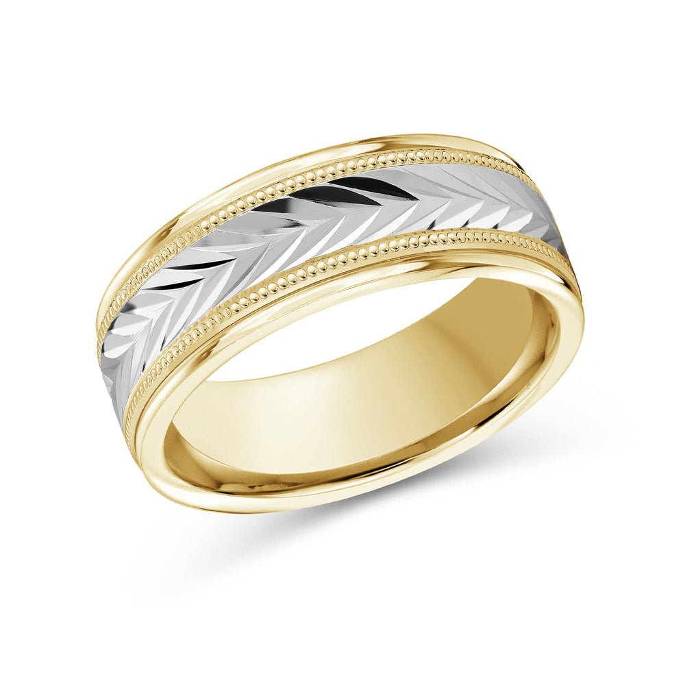 Two Tone Chevron Milgrain Men's Band with 18KT Yellow & White Gold / 8 Cut Diamond in 14KT Yellow & White Gold / 8 view 1
