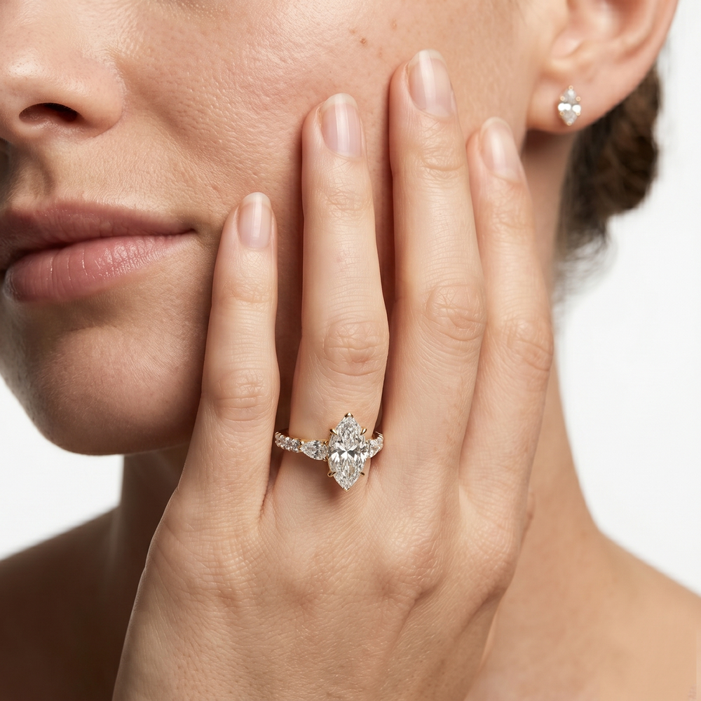 Elan Crossover Engagement Ring with Marquise Cut Diamond in 14KT White & Yellow Gold view 2
