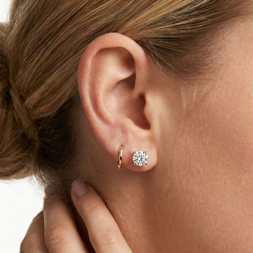 The W Studs with 18KT Yellow Gold / Lab / 3 Cut Diamond in 14KT Yellow Gold / Lab / 3 view 3
