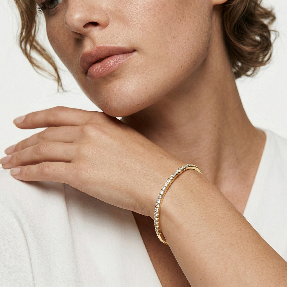 The Eliza Pave Bangle with Lab Cut Diamond in 14KT White Gold view 2
