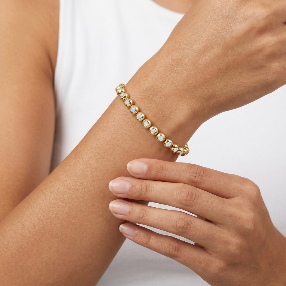 The Chloe Bezel Bracelet with Lab Cut Diamond in 14KT 18K Yellow Gold Vermeil view 3
