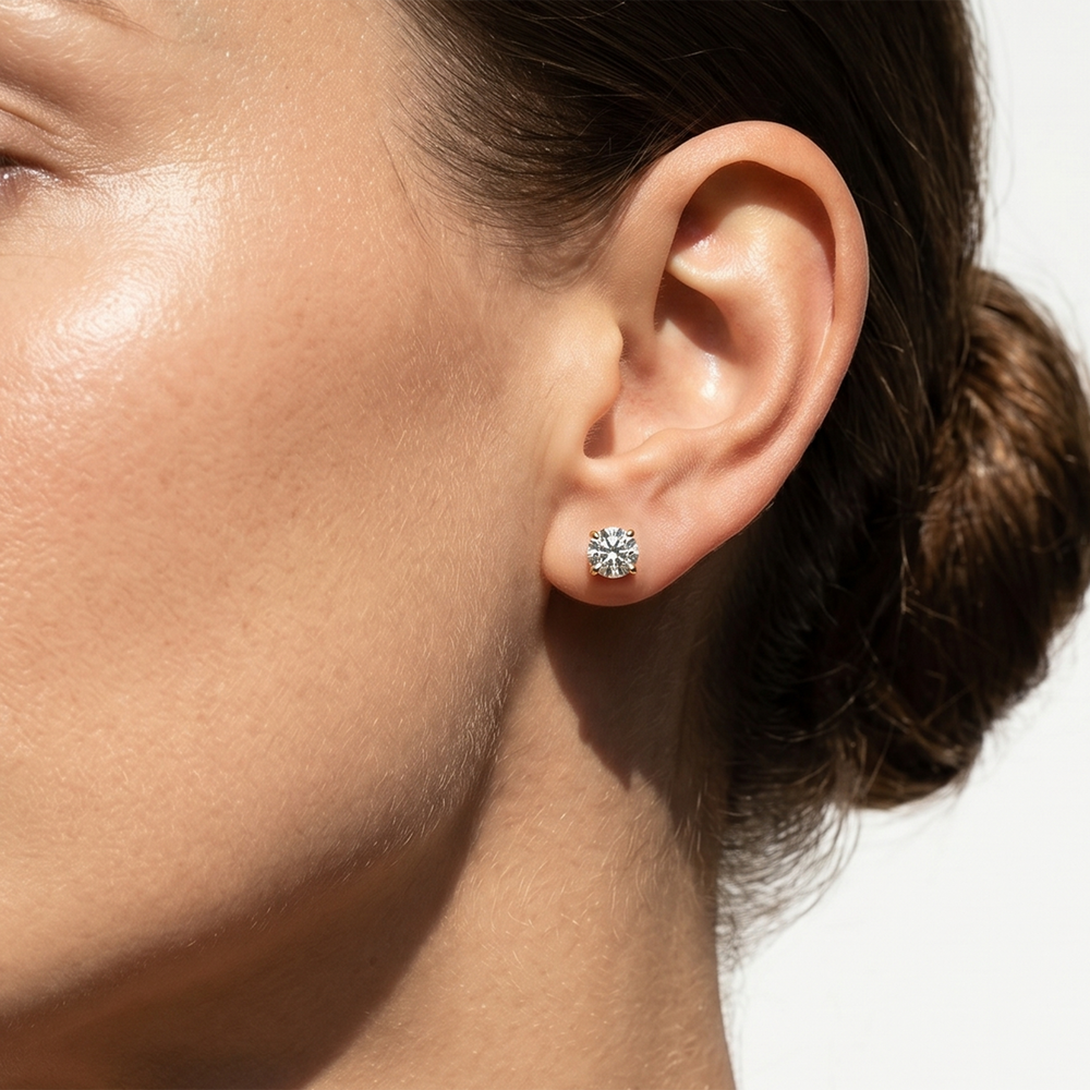 The W Studs with 18KT Yellow Gold / Lab / 2 Cut Diamond in 14KT Yellow Gold / Lab / 2 view 3
