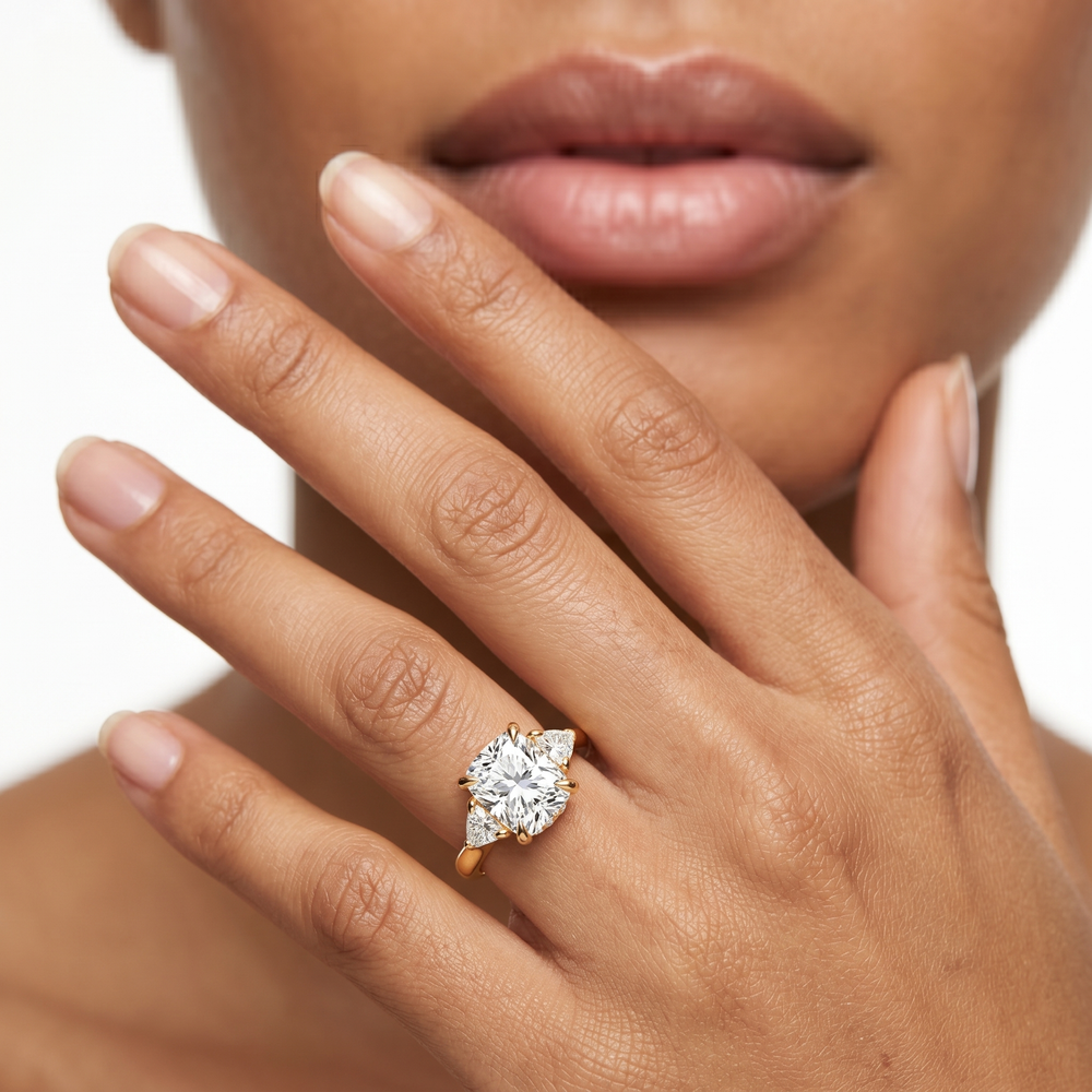 Elegance Trillion Side Stone Engagement Ring with Round Cut Diamond in 14KT Yellow Gold view 8

