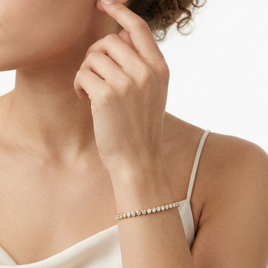 Petite Bezel Diamond Tennis Bracelet with Lab Cut Diamond in 14KT White Gold view 3
