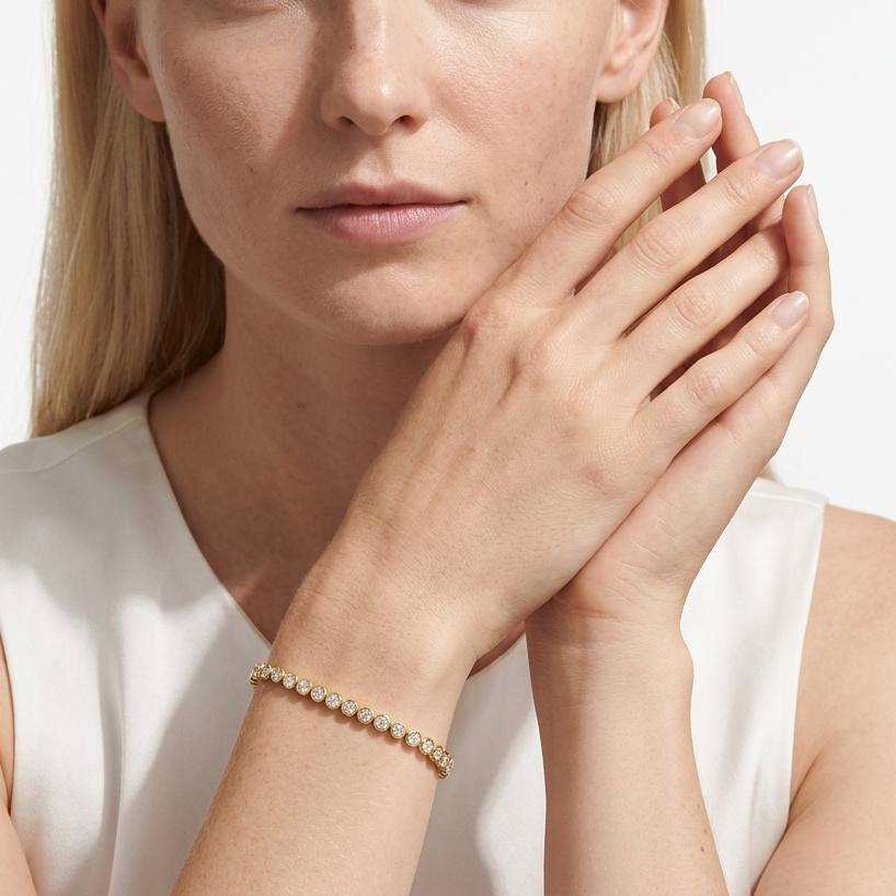 Petite Eternity Bezel Diamond Tennis Bracelet with Lab Cut Diamond in 14KT White Gold view 3
