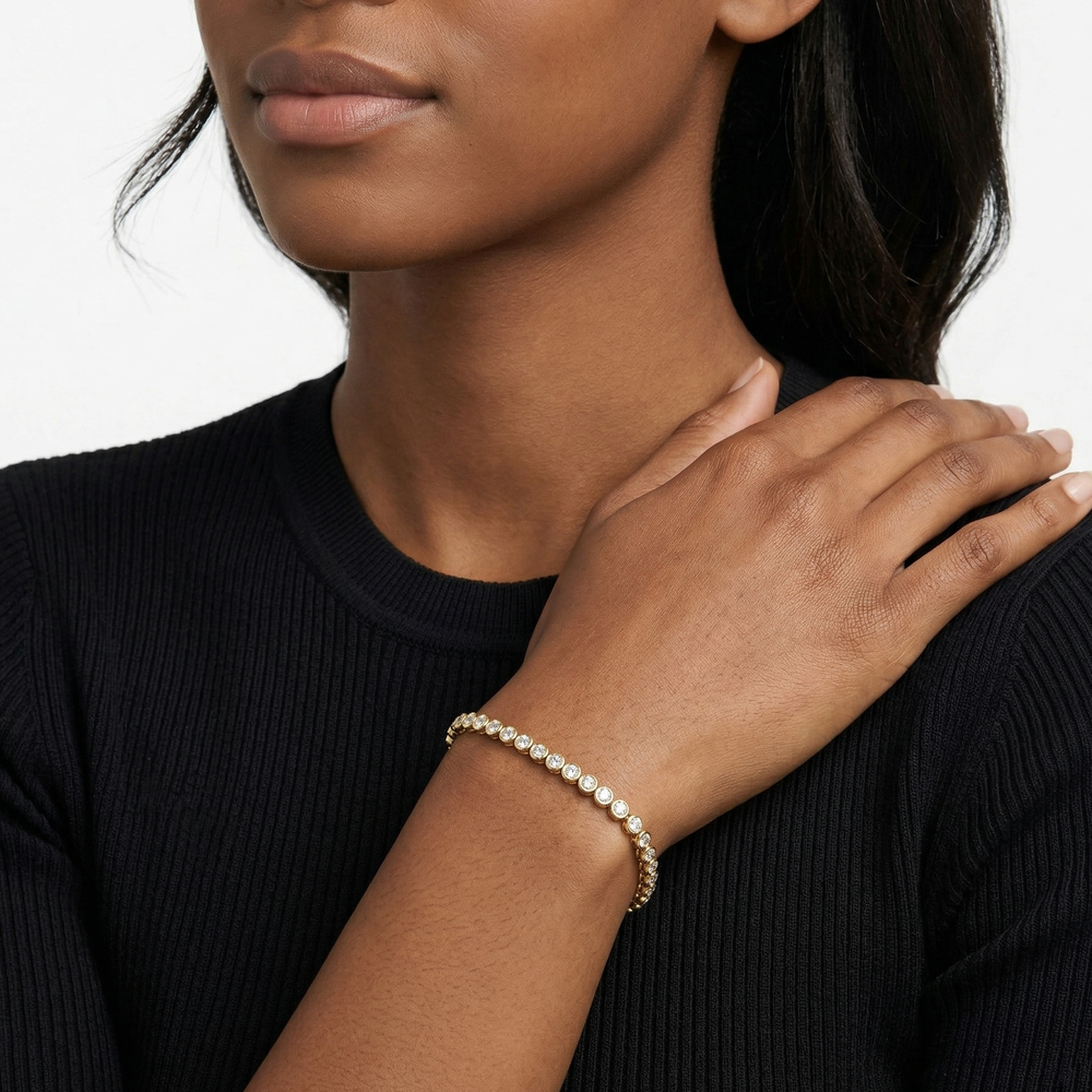 Petite Eternity Bezel Diamond Tennis Bracelet with Lab Cut Diamond in 14KT White Gold view 4
