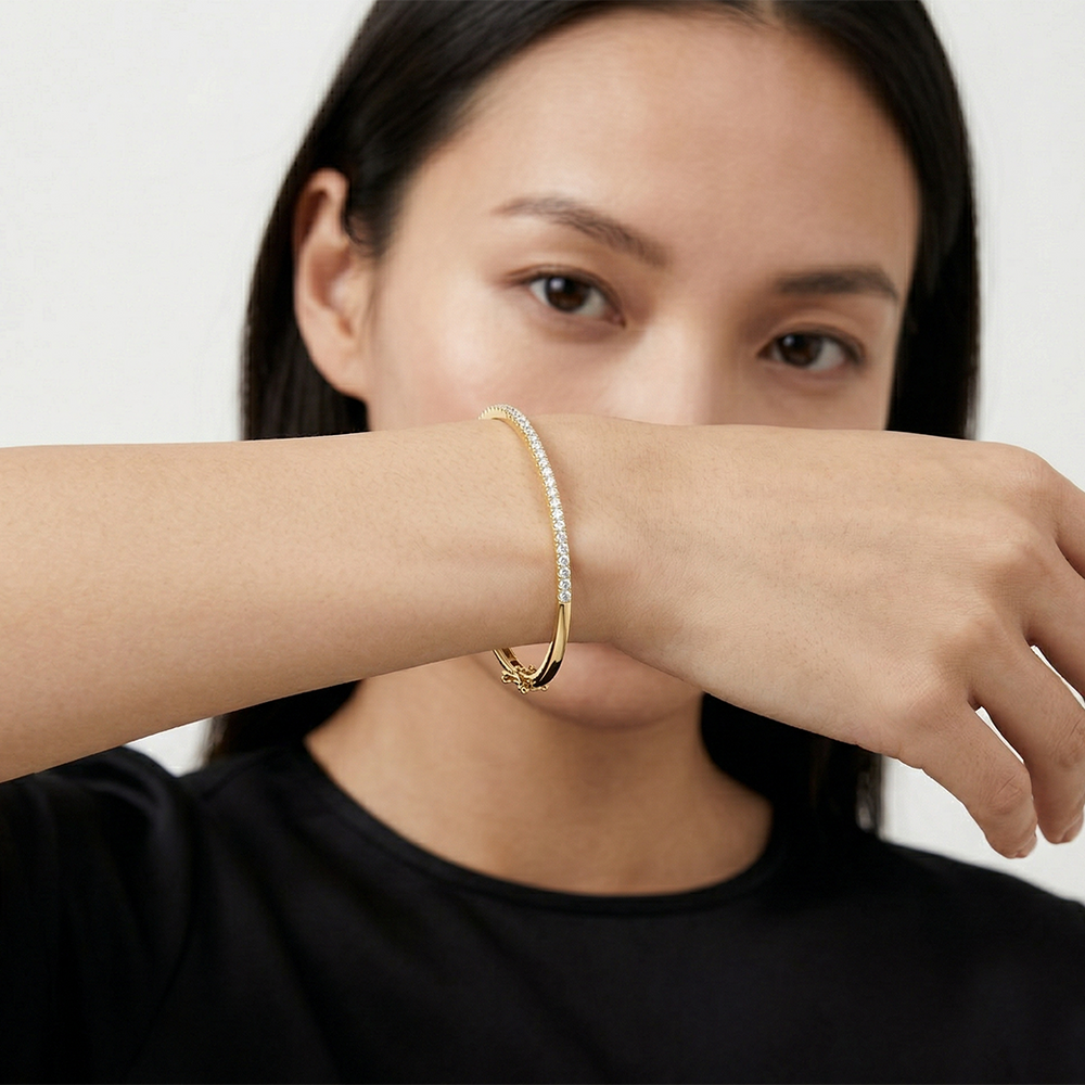 The Eliza Pave Bangle with Lab Cut Diamond in 14KT Yellow Gold view 3

