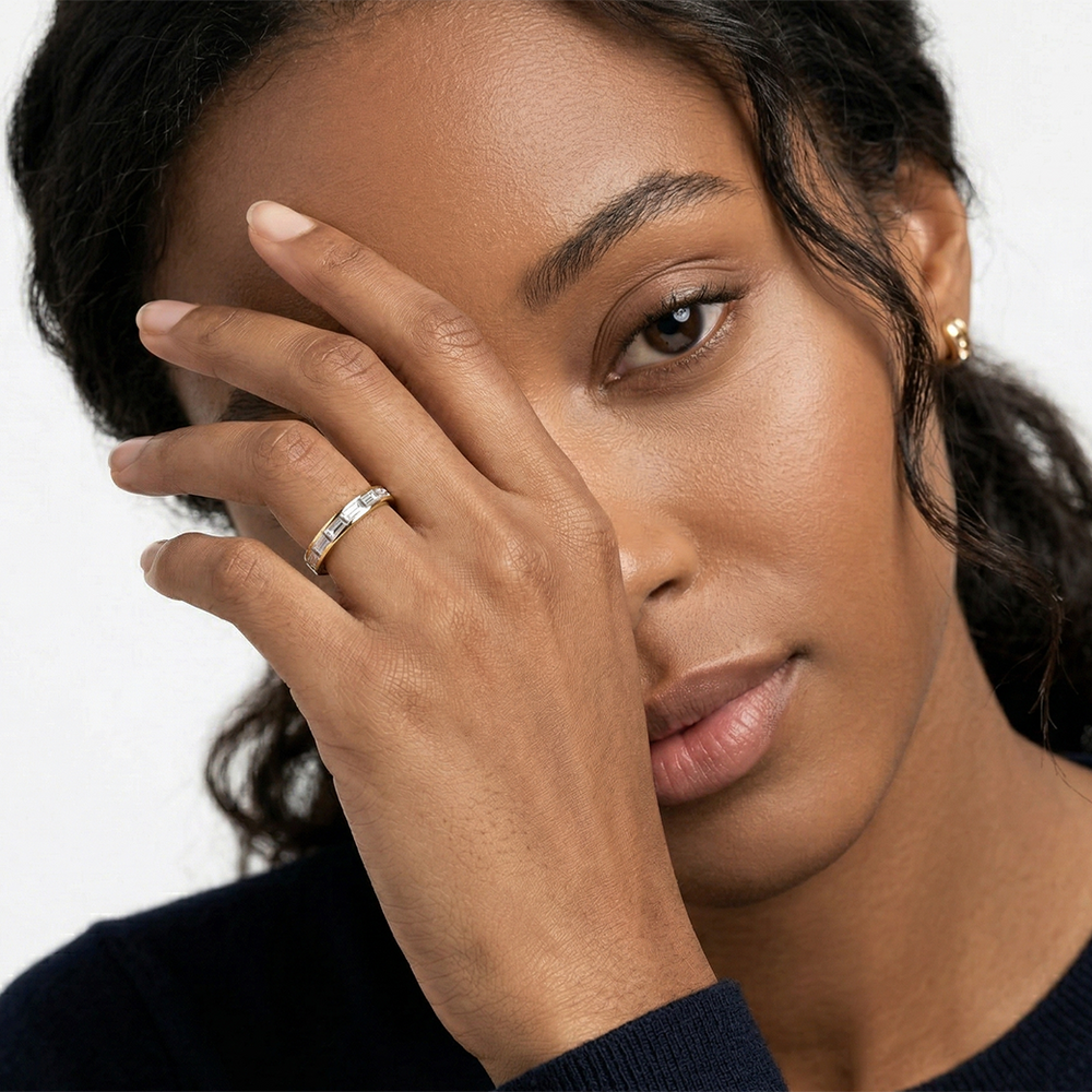 Model Wearing The Wren Baguette Ring view