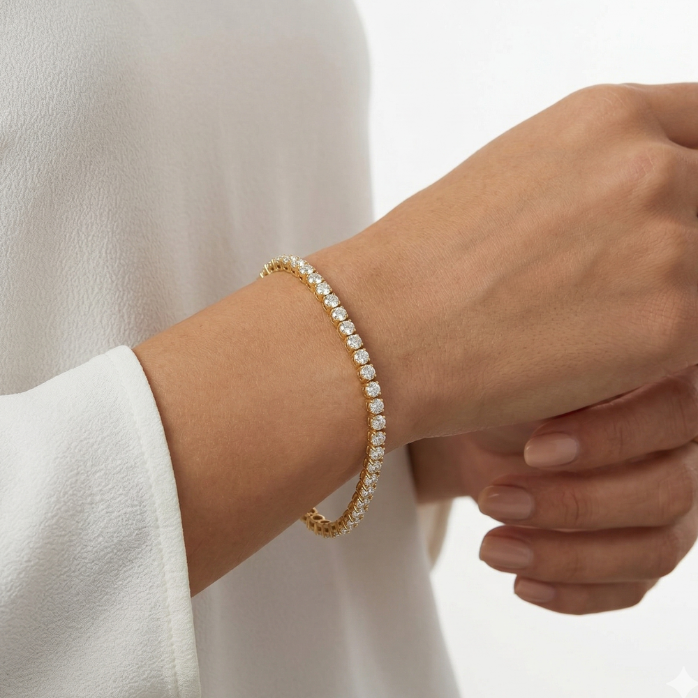 Petite Eternity Diamond Tennis Bracelet with 1 Cut Diamond in 14KT Yellow Gold view 3

