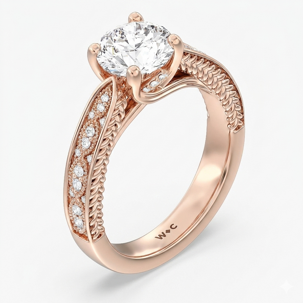 Round Cut Vintage Hidden Halo Chevron Engagement Ring with Lab Grown Diamond in 14KT Rose Gold view 5
