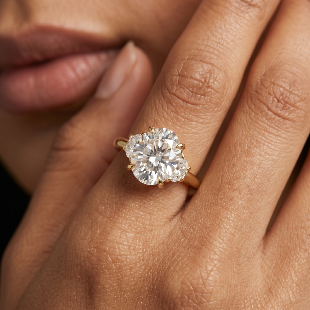 Elegance Half Moon Side Stone Engagement Ring with Radiant Cut Diamond in 14KT Platinum view 3
