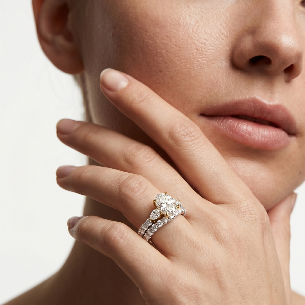 Elan Crossover Diamond Wedding Band with 18KT White & Rose Gold Cut Diamond in 14KT White & Rose Gold view 3
