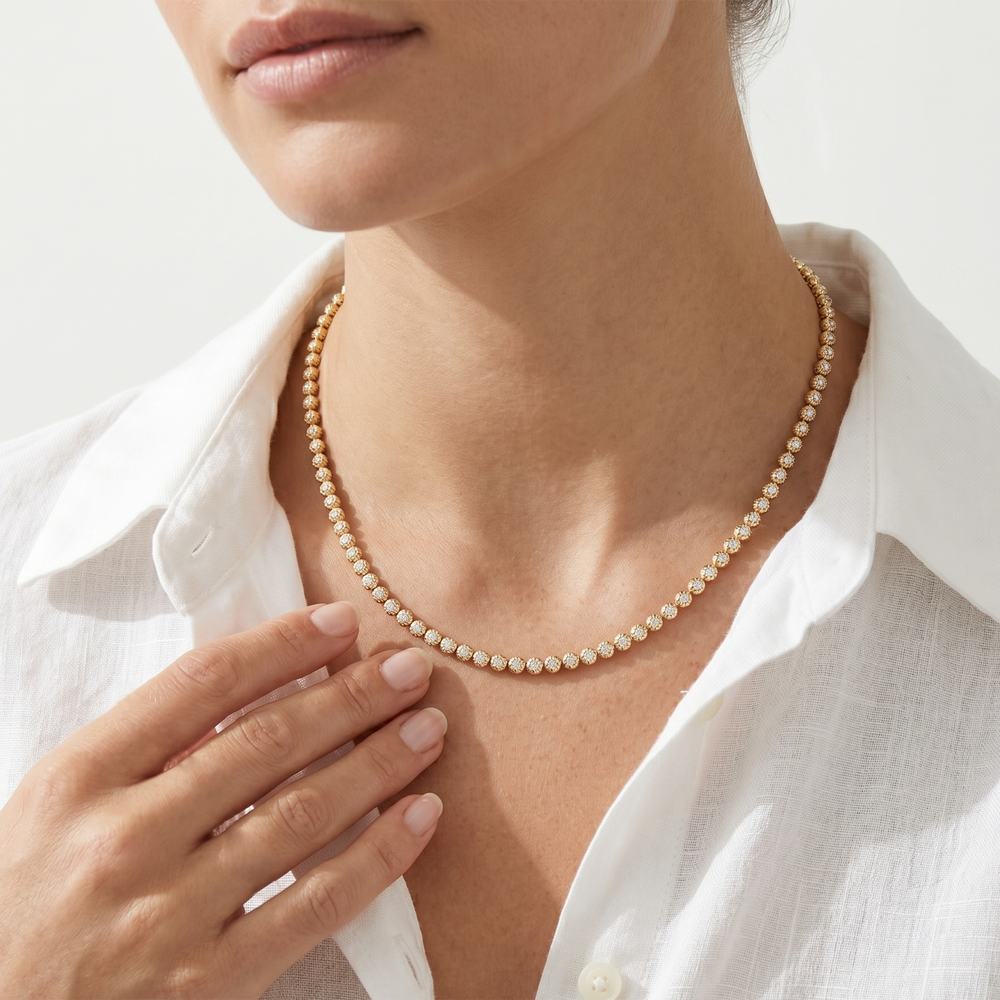 The Kate Tennis Necklace with 18K Yellow Gold Vermeil / Lab / 5/8 Cut Diamond in 14KT 18K Yellow Gold Vermeil / Lab / 5/8 view 4
