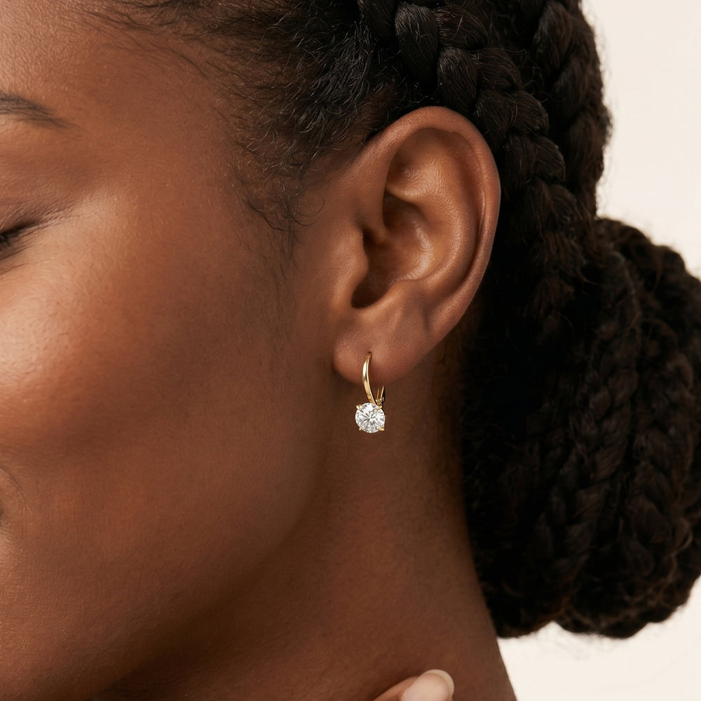 The W Classic Earrings with 18KT Rose Gold / Lab / 2 Cut Diamond in 14KT Rose Gold / Lab / 2 view 2
