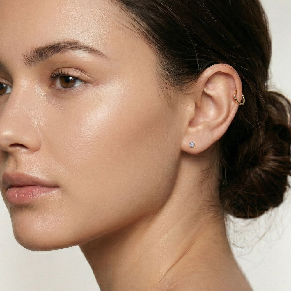 The Mara Midi Hoops with 14KT Yellow Gold / Lab Cut Diamond in 14KT Yellow Gold / Lab view 3
